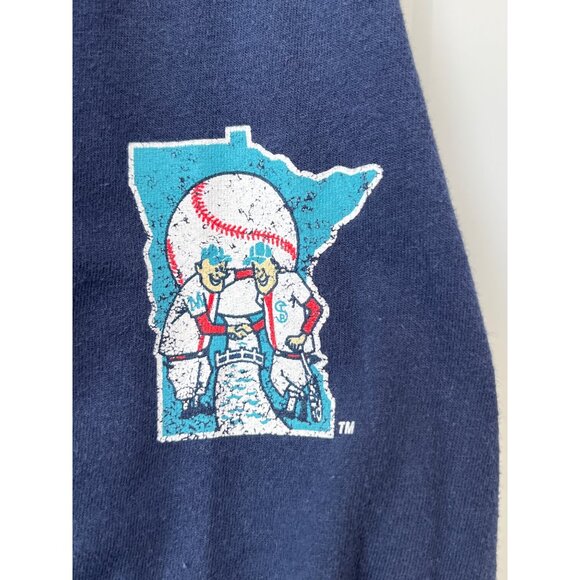 Majestic Cooperstown Raglan Shirt Size Medium Minnesota Twins Navy Gray Active - Picture 3 of 8